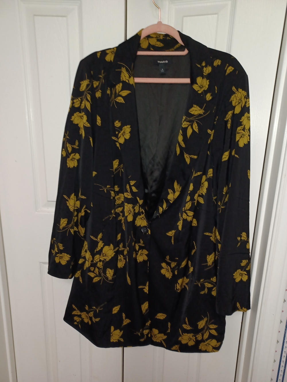 Torrid Black Floral Blazer Jacket - Mustard Yellow Print